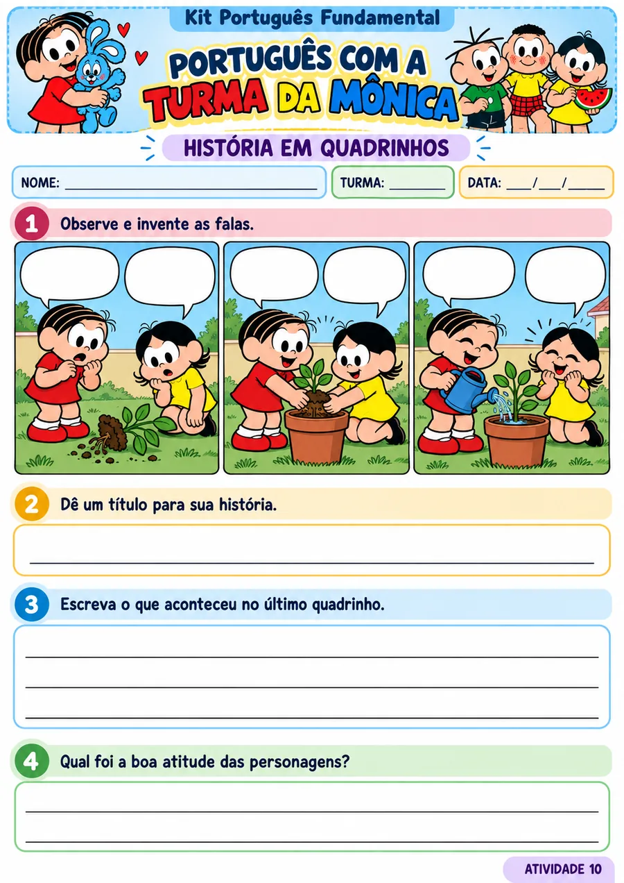 Atividade de história em quadrinhos — interpretação e produção de texto, Turma da Mônica