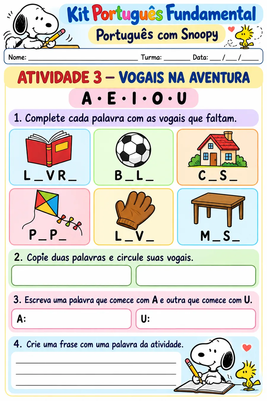 Atividade de alfabetização: vogais — Snoopy